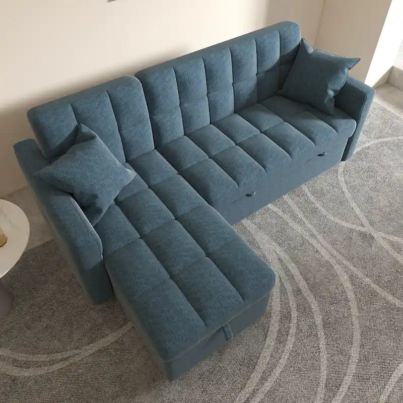 L-shaped Pull-out Sleeper Sectional Sofa Bed with Storage Chaise