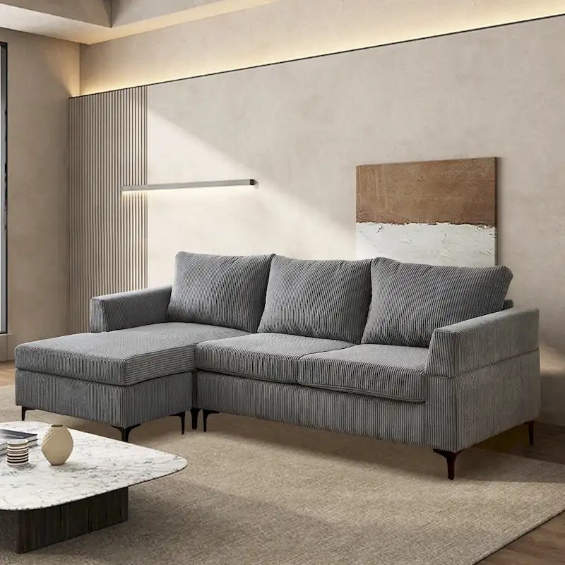 HOOOWOOO Living Room L-Shaped Polyester Fabric Reversible Chaise Sofa