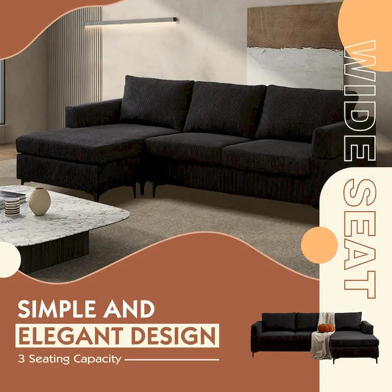 HOOOWOOO Living Room L-Shaped Polyester Fabric Reversible Chaise Sofa