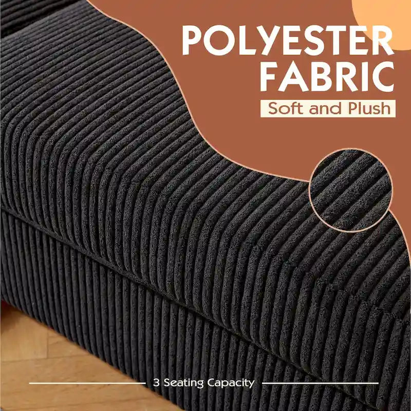 HOOOWOOO Living Room L-Shaped Polyester Fabric Reversible Chaise Sofa