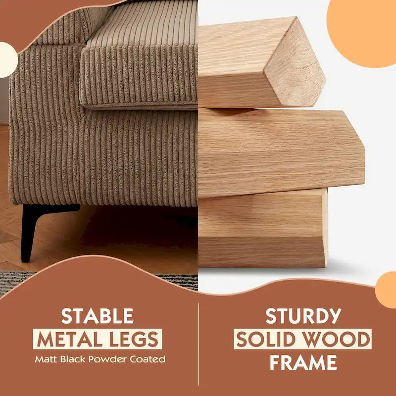 HOOOWOOO Living Room L-Shaped Polyester Fabric Reversible Chaise Sofa