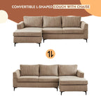 HOOOWOOO Living Room L-Shaped Polyester Fabric Reversible Chaise Sofa