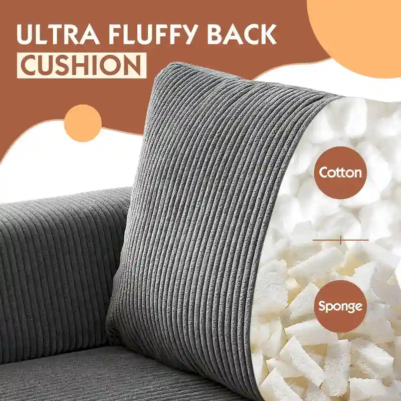 HOOOWOOO Living Room L-Shaped Polyester Fabric Reversible Chaise Sofa