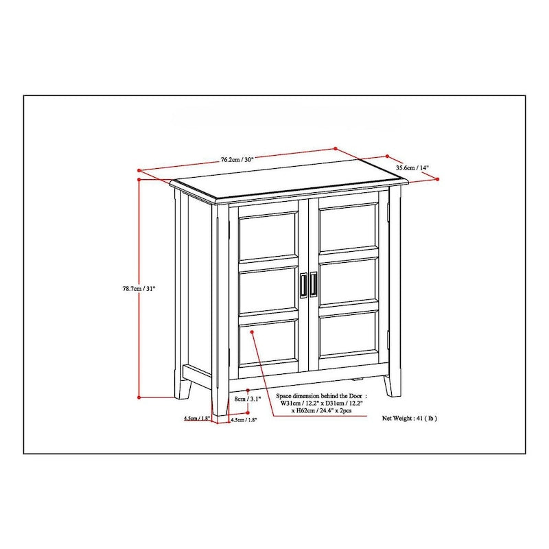 WYNDENHALL Portland SOLID WOOD 30 inch Wide Transitional Low Storage Cabinet - 30w x 14d x 31h
