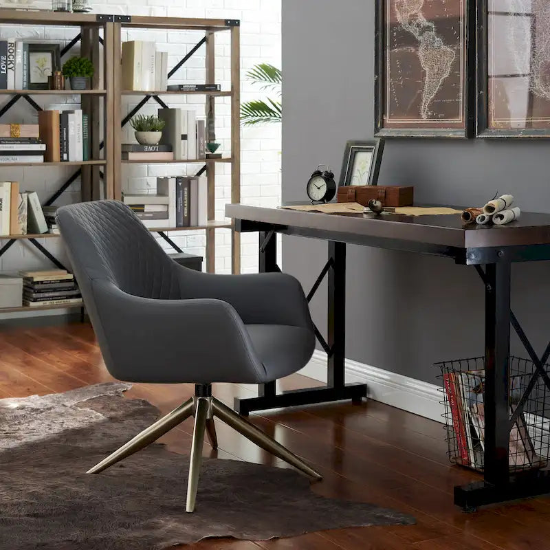 Art Leon Faux Leather Swivel Accent Arm Chair