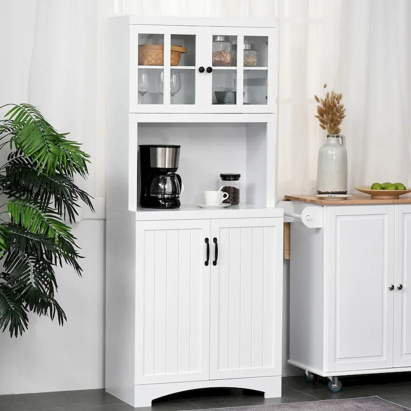 HOMCOM Accent Kitchen Buffet and Hutch Wooden Storage Cupboard with Glass Framed Door, and Microwave Space