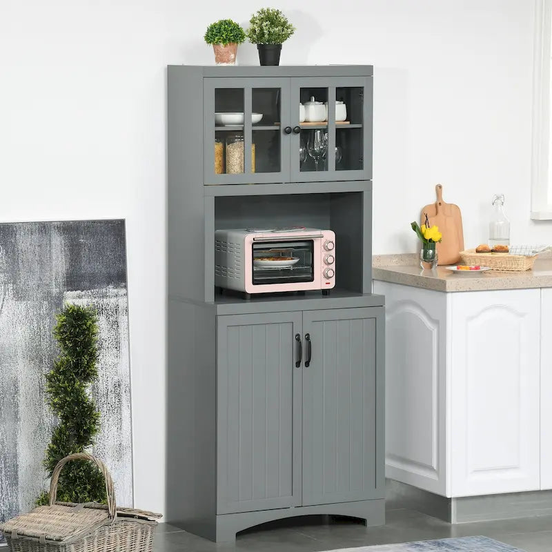 HOMCOM Accent Kitchen Buffet and Hutch Wooden Storage Cupboard with Glass Framed Door, and Microwave Space