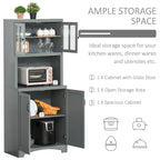 HOMCOM Accent Kitchen Buffet and Hutch Wooden Storage Cupboard with Glass Framed Door, and Microwave Space