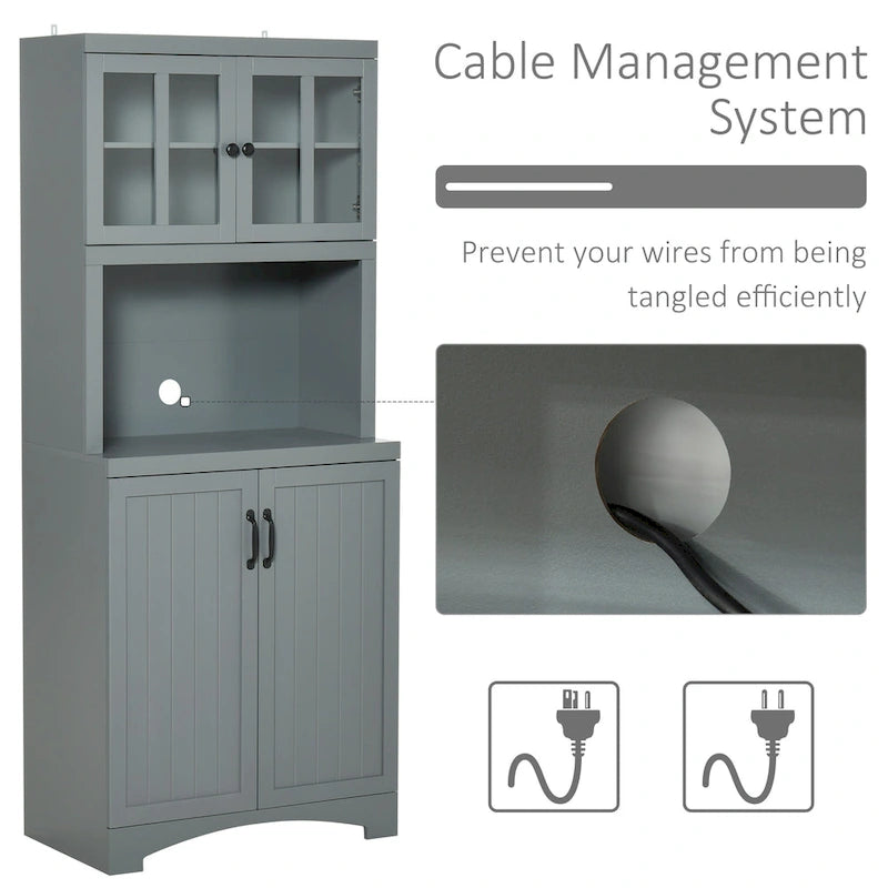 HOMCOM Accent Kitchen Buffet and Hutch Wooden Storage Cupboard with Glass Framed Door, and Microwave Space