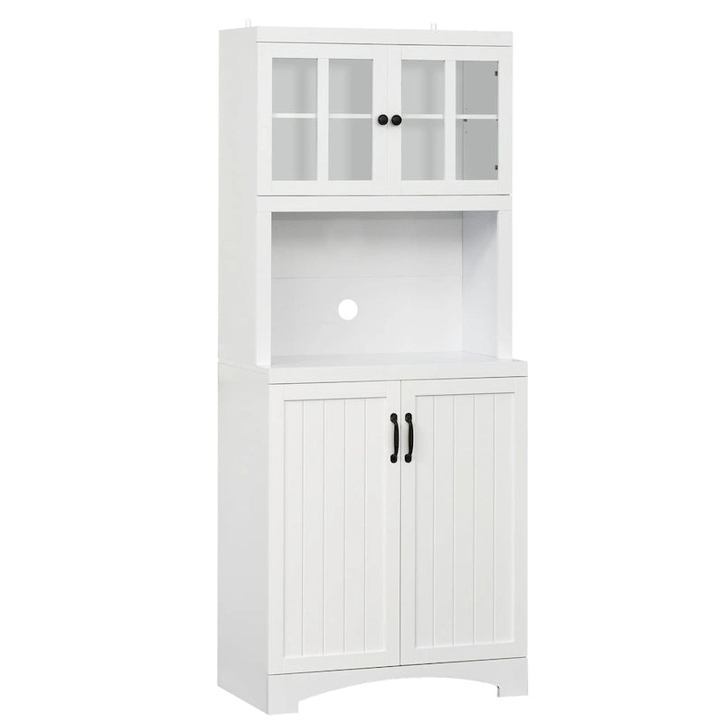 HOMCOM Accent Kitchen Buffet and Hutch Wooden Storage Cupboard with Glass Framed Door, and Microwave Space