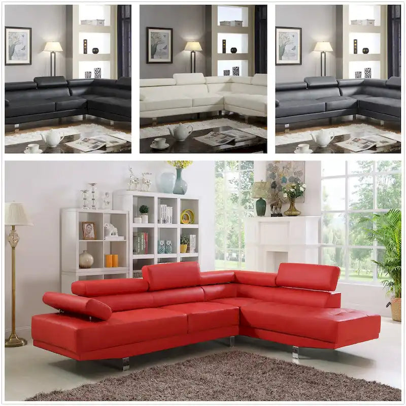 GTU Furniture L Shape Faux Leather Living Room Sectional Sofa Set with Right Facing Chaise