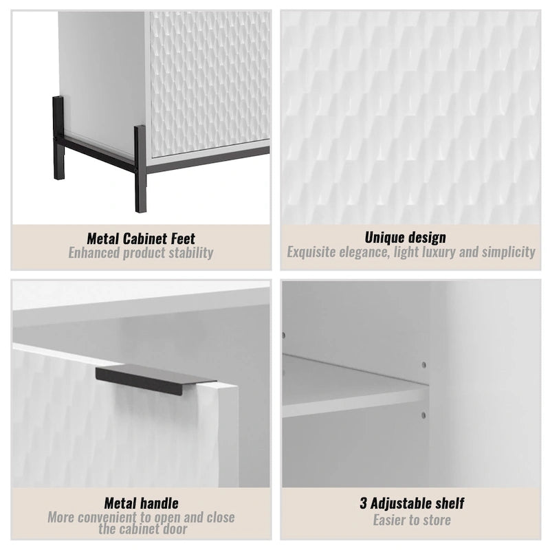 Clihome High Gloss 4-Door Storage Accent Buffets Sideboards