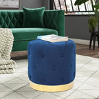 Adeco Round Velvet Ottoman Vanity Footrest Stool Gold Plating Base