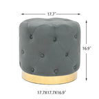 Adeco Round Velvet Ottoman Vanity Footrest Stool Gold Plating Base