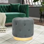 Adeco Round Velvet Ottoman Vanity Footrest Stool Gold Plating Base