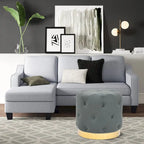 Adeco Round Velvet Ottoman Vanity Footrest Stool Gold Plating Base