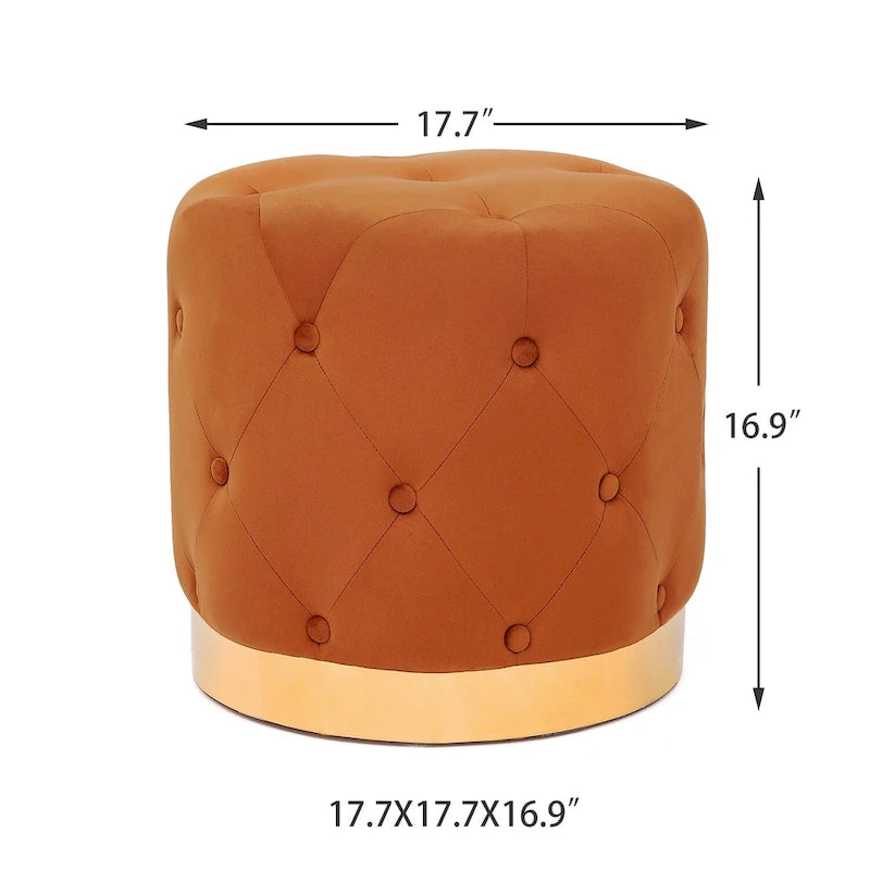 Adeco Round Velvet Ottoman Vanity Footrest Stool Gold Plating Base