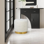 Adeco Round Velvet Ottoman Vanity Footrest Stool Gold Plating Base