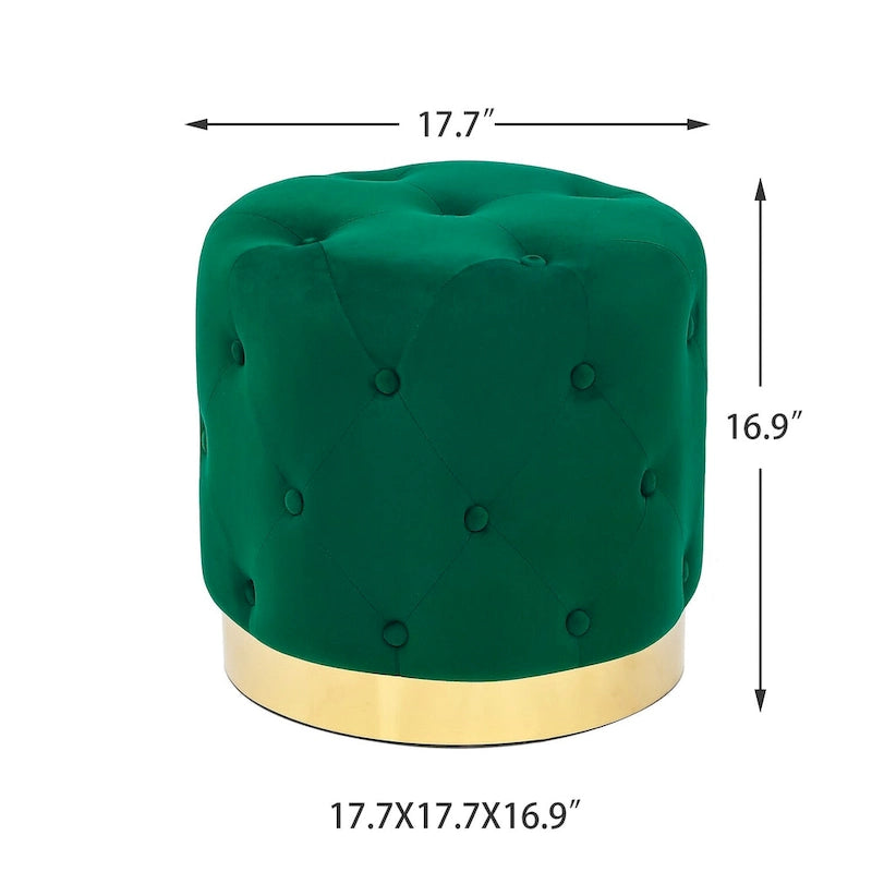 Adeco Round Velvet Ottoman Vanity Footrest Stool Gold Plating Base