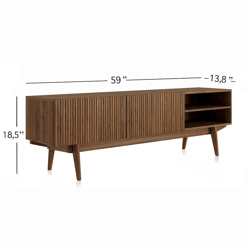 Living Skog Kelly TV Stand Console Fits TV's up to 65 in. with Wood Legs in Mid Century Modern Scandinavian Design