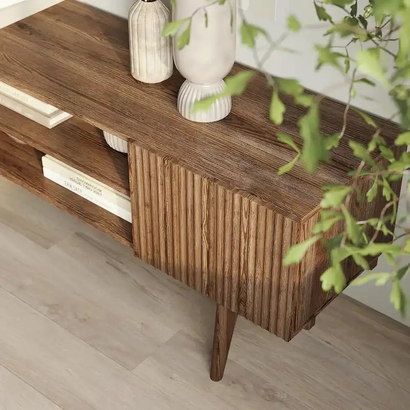 Living Skog Kelly TV Stand Console Fits TV's up to 65 in. with Wood Legs in Mid Century Modern Scandinavian Design