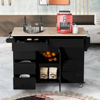 Kitchen Island Cart with Rubber Wood Top and Locking Wheels