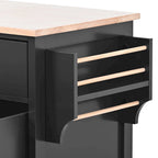 Kitchen Island Cart with Rubber Wood Top and Locking Wheels