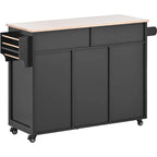 Kitchen Island Cart with Rubber Wood Top and Locking Wheels