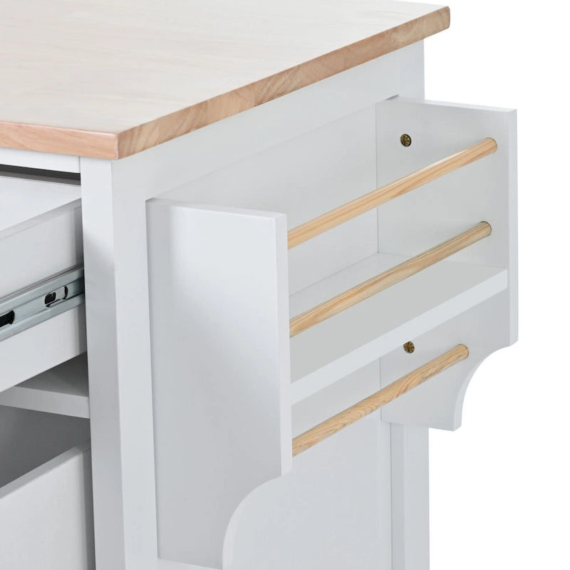 Kitchen Island Cart with Rubber Wood Top and Locking Wheels