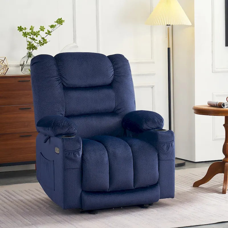 MCombo Electric Power Recliner Chair with Heat and Massage, Fabric 6079/PR670