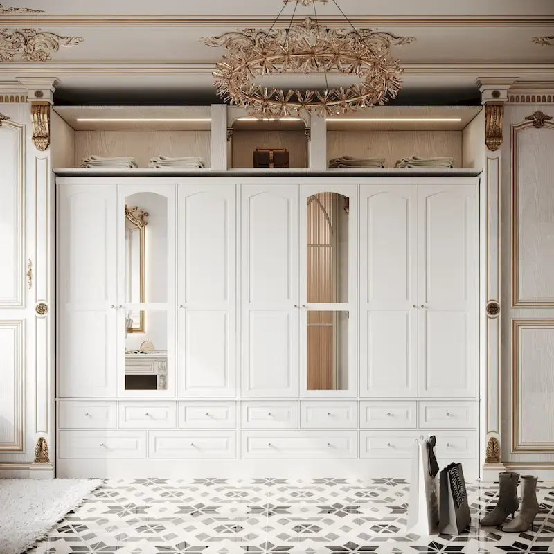 Modular Majesty Double Wardrobe Mirror-Front Storage Closet Armoires