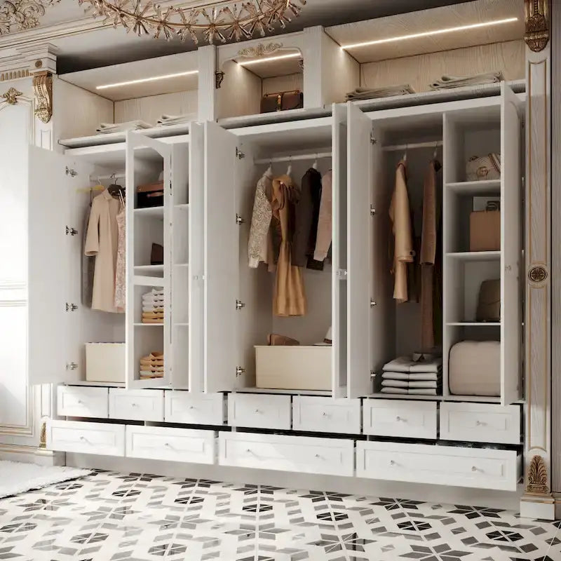 Modular Majesty Double Wardrobe Mirror-Front Storage Closet Armoires