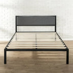 Priage by Zinus Black Steel Platform Bedframe w/ Grey Fabric Headboard