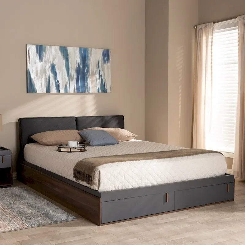 Contemporary Queen Size Platform Storage Bed