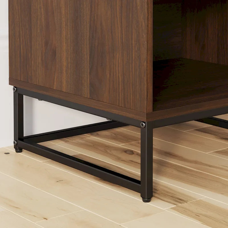 Nathan James Kensi Rustic Nightstand Matte Metal Base Open Cubby Storage and Drawer