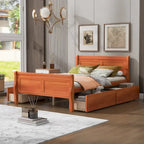 Full Size Wood Platform Bed with 4 Drawers and Streamlined Headboard