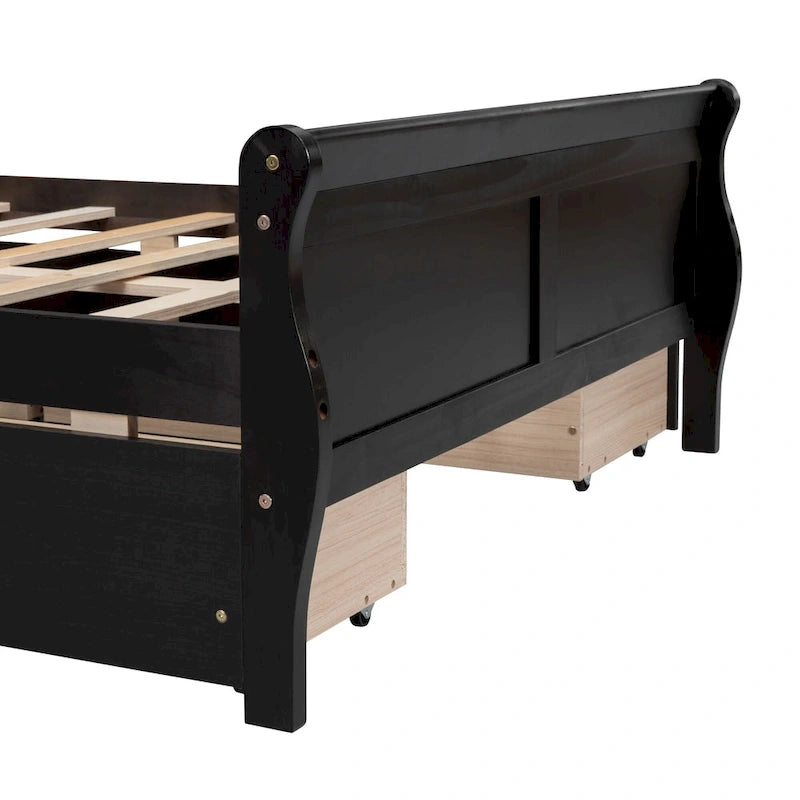 Full Size Wood Platform Bed with 4 Drawers and Streamlined Headboard