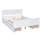 Full Size Wood Platform Bed with 4 Drawers and Streamlined Headboard