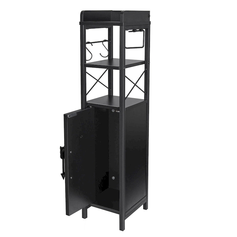 Wood Tall Bathroom Linen Cabinet Small Bathroom Storage Corner Floor Cabinet with Doors and Shelves Toilet Paper Holder