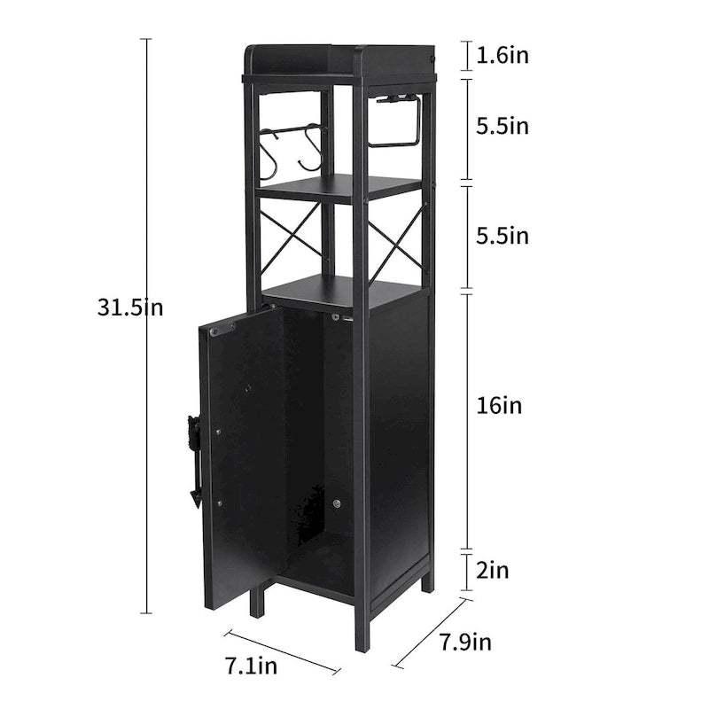 Wood Tall Bathroom Linen Cabinet Small Bathroom Storage Corner Floor Cabinet with Doors and Shelves Toilet Paper Holder