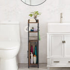 Wood Tall Bathroom Linen Cabinet Small Bathroom Storage Corner Floor Cabinet with Doors and Shelves Toilet Paper Holder