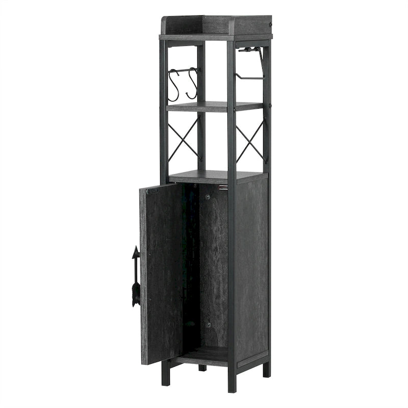 Wood Tall Bathroom Linen Cabinet Small Bathroom Storage Corner Floor Cabinet with Doors and Shelves Toilet Paper Holder