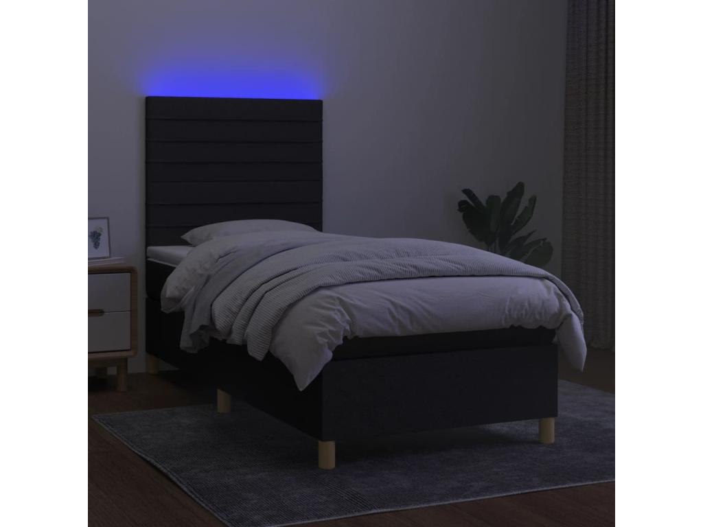 Maisonpuretop bed base and mattress with LED lighting, black, 100x200 cm, fabric, 63527JCYB