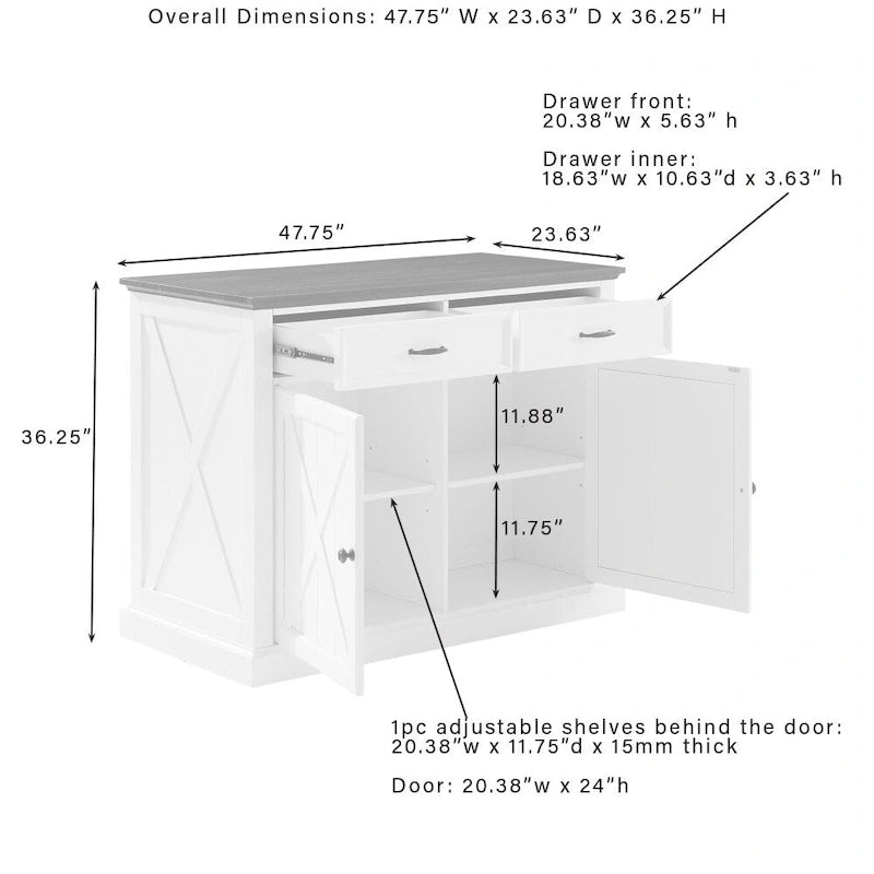 Crosley Clifton Kitchen Island - 23.63d x 47.75w x 36.25h