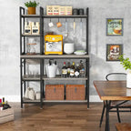 Brown Industrial Wood Bakers Rack with Storage,Black Modern Microwave Oven Stand,5-Tier Kitchen Utility Storage Shelf