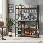 Brown Industrial Wood Bakers Rack with Storage,Black Modern Microwave Oven Stand,5-Tier Kitchen Utility Storage Shelf