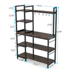 Brown Industrial Wood Bakers Rack with Storage,Black Modern Microwave Oven Stand,5-Tier Kitchen Utility Storage Shelf
