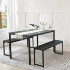 3 Piece Kitchen Table Set with Two Benches Dining Room Table Set 4