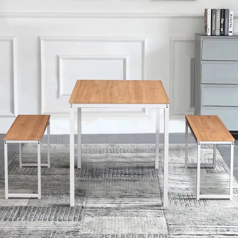 3 Piece Kitchen Table Set with Two Benches Dining Room Table Set 4