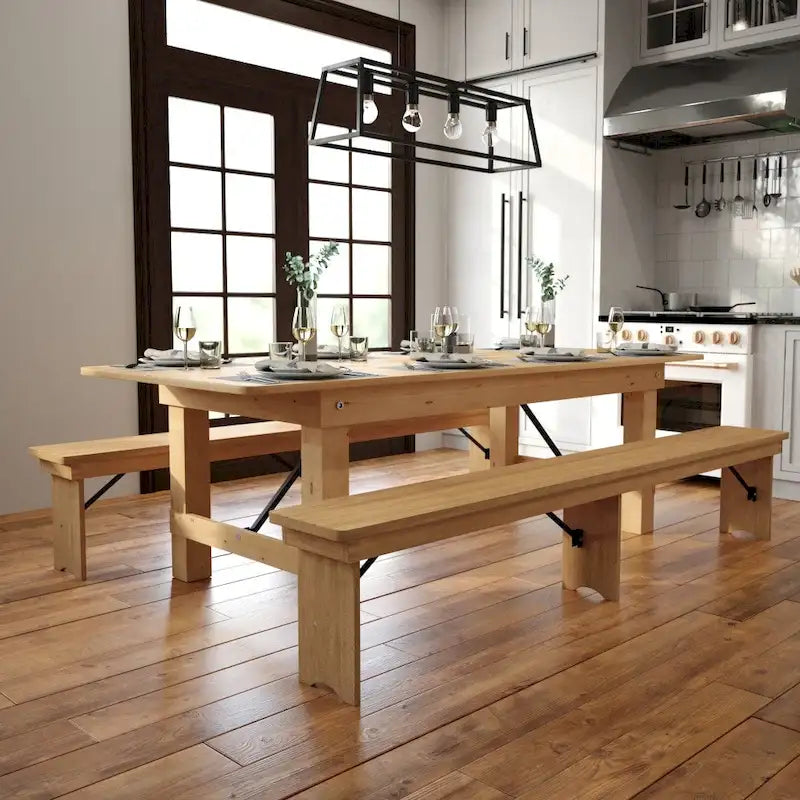 8' x 40 Rectangular Antique Rustic Solid Pine Folding Farm Table - 96D x 40W x 30H